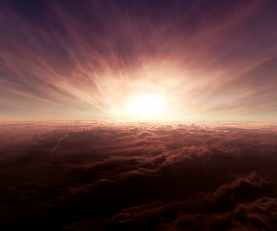 Закат над облаками обои