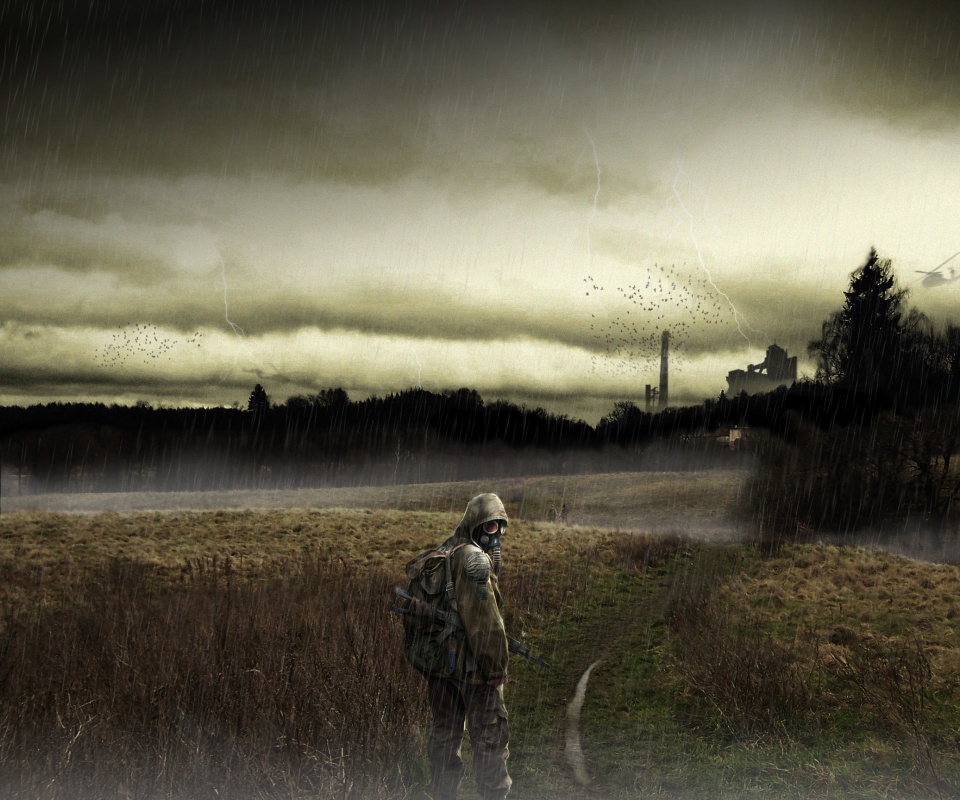 Сталкер под дождем обои