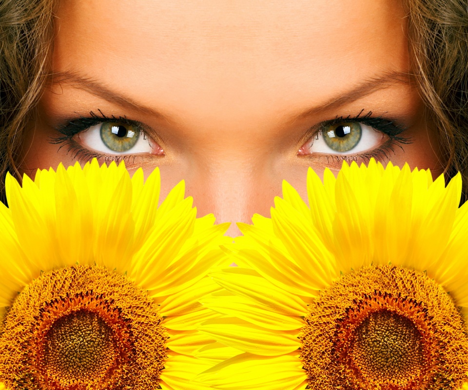 Девушка с желтыми ромашками обои