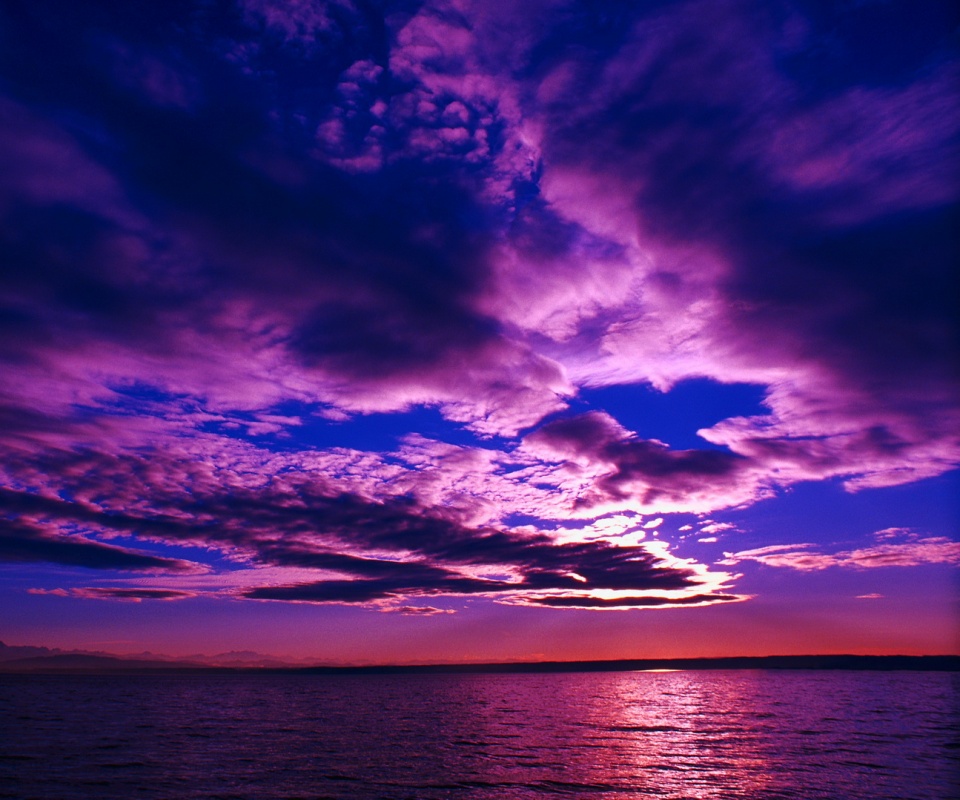 Фиолетовое закатное небо обои