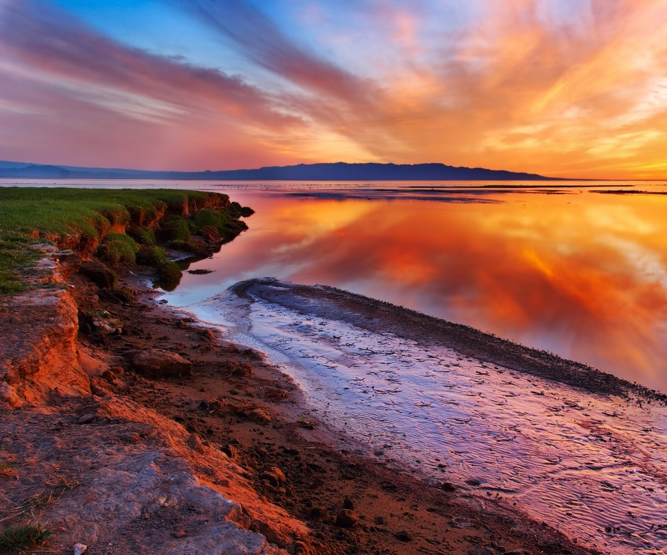 Озеро на закате обои