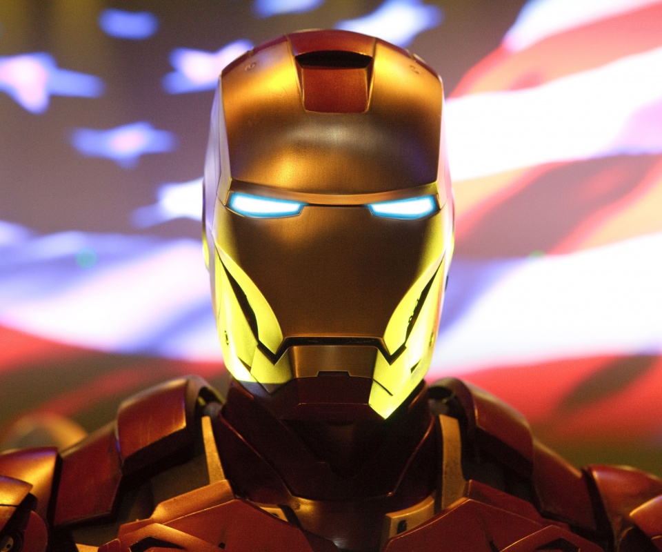 Железный человек на фоне американского флага обои