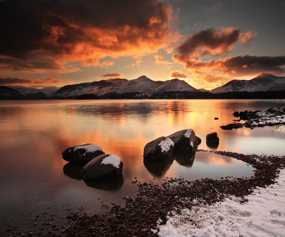 Картинный закат на озере обои