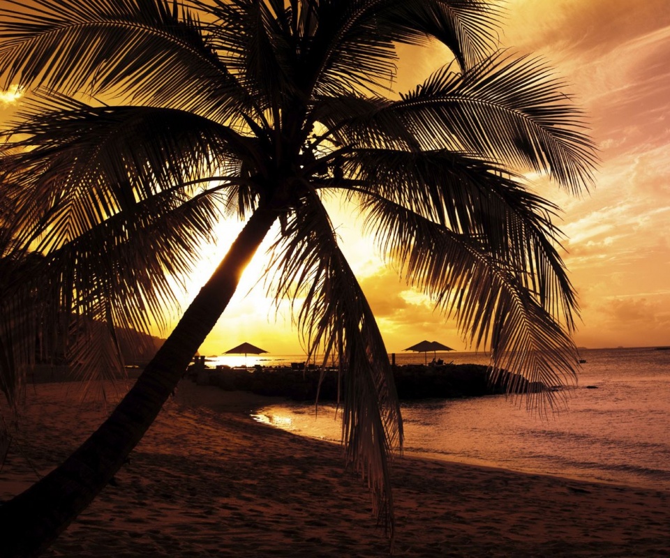 Пляж на закате обои