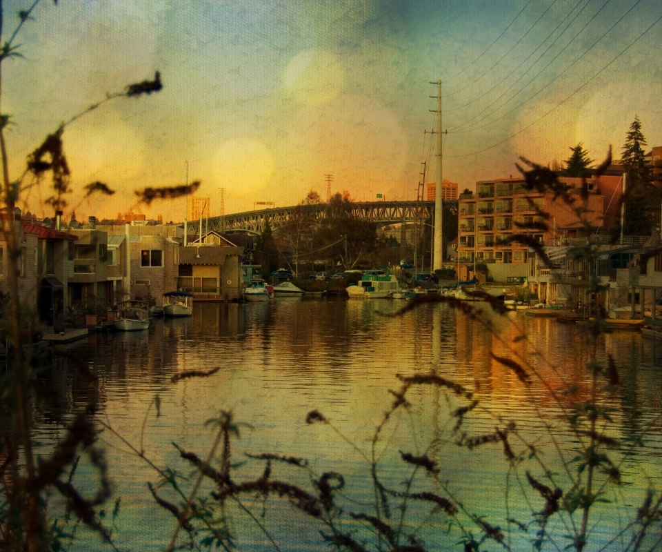 Городок на реке обои