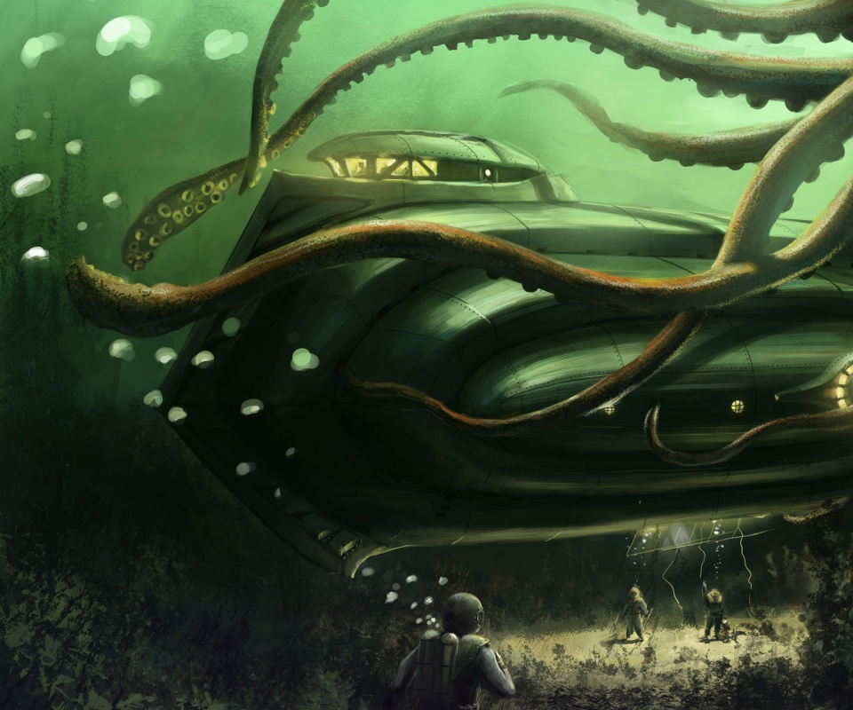 Наутилус в плену щупалец обои