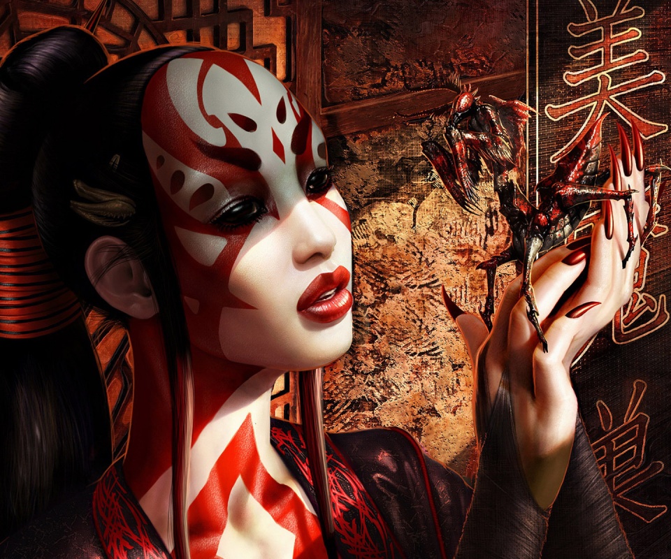 Девушка и богомол обои