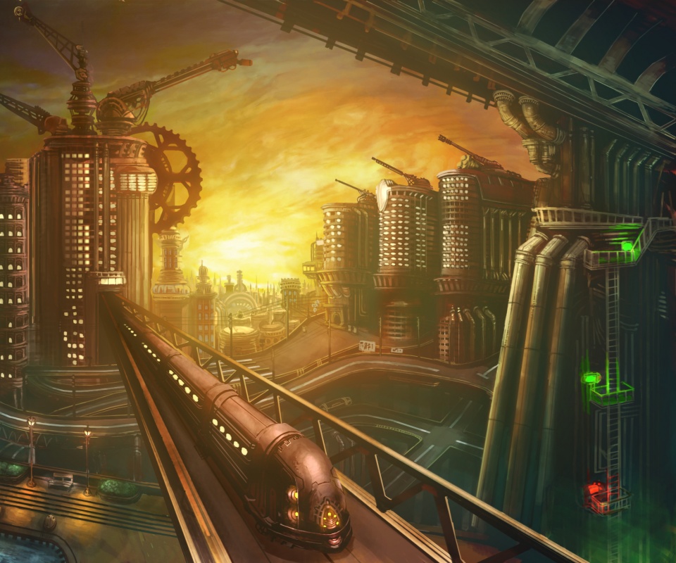 Город из мира стимпанк обои