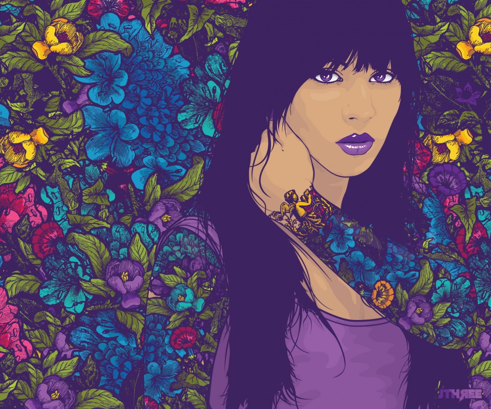 Девушка с цветочной тату обои