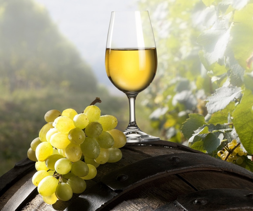 Винная бочка и бокал с белым вином обои