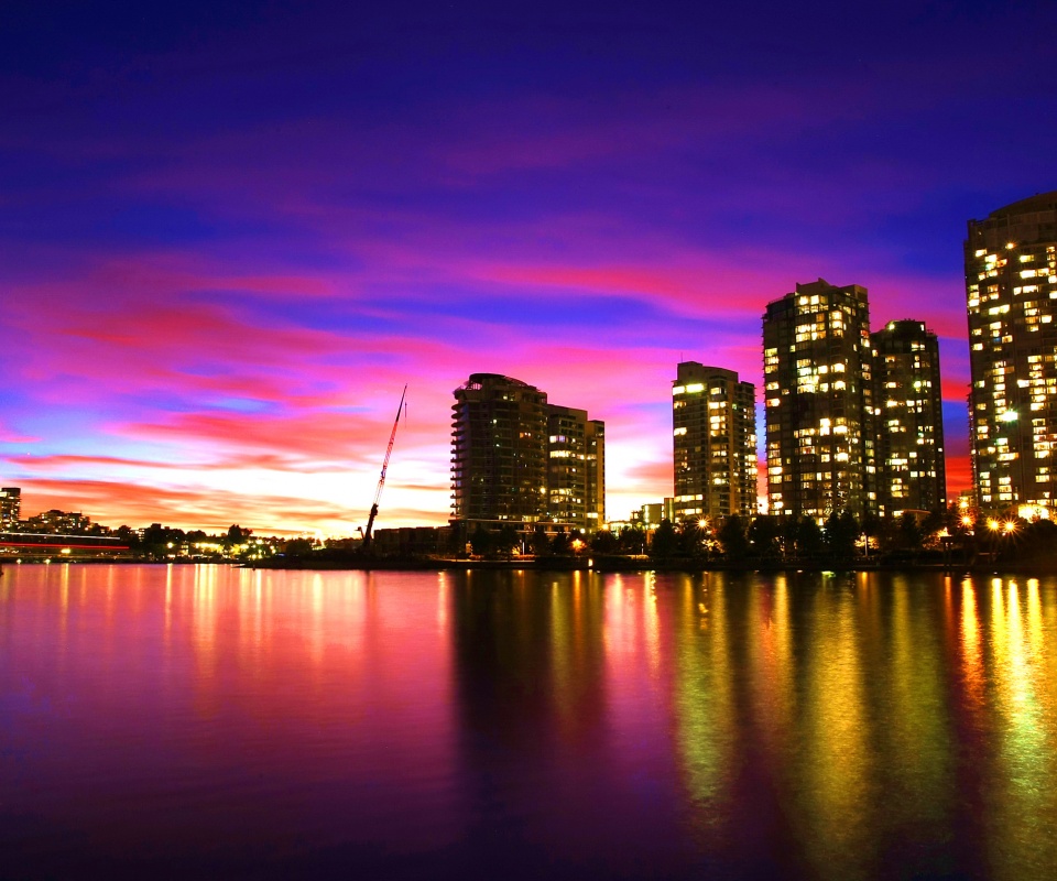 Фиолетовый закат в Ванкувере обои