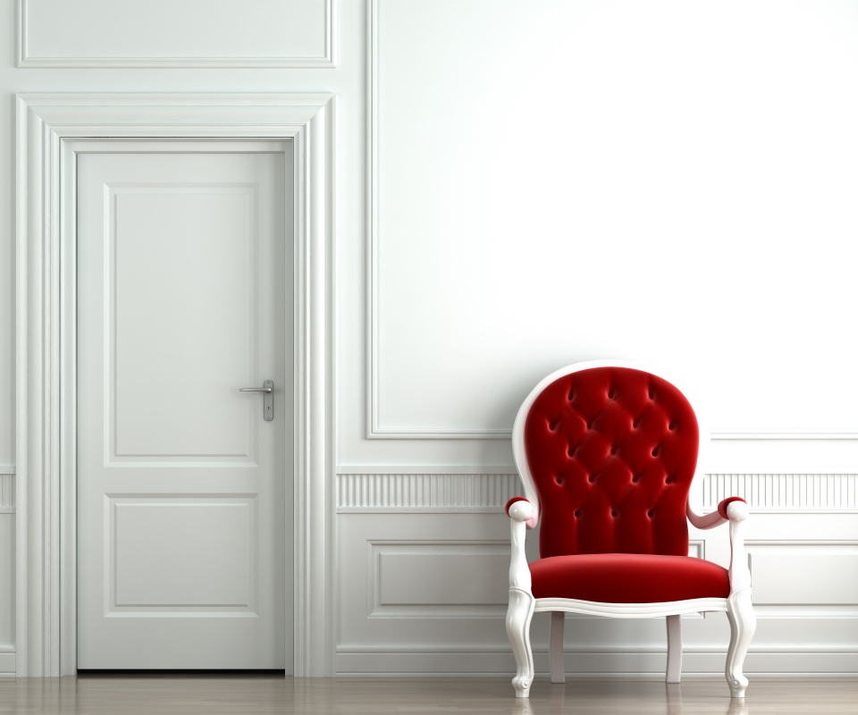 красное кресло в белой комнате обои