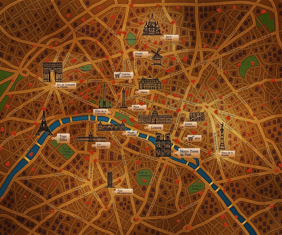 Карта Парижа обои