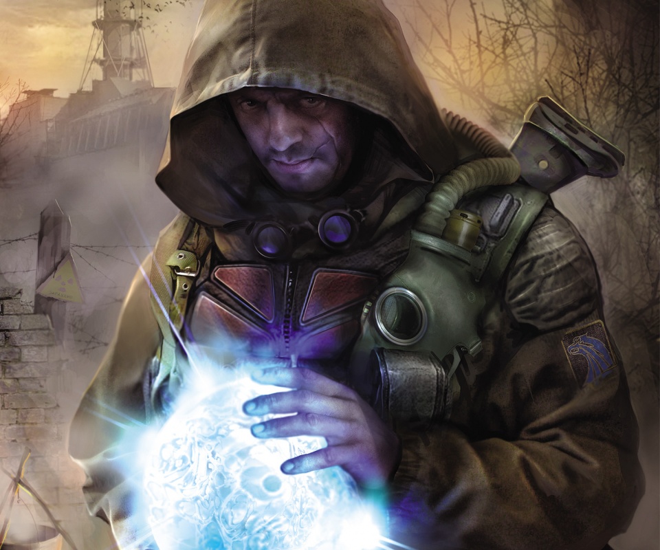 Сталкер с энергетическим артефактом в руках обои