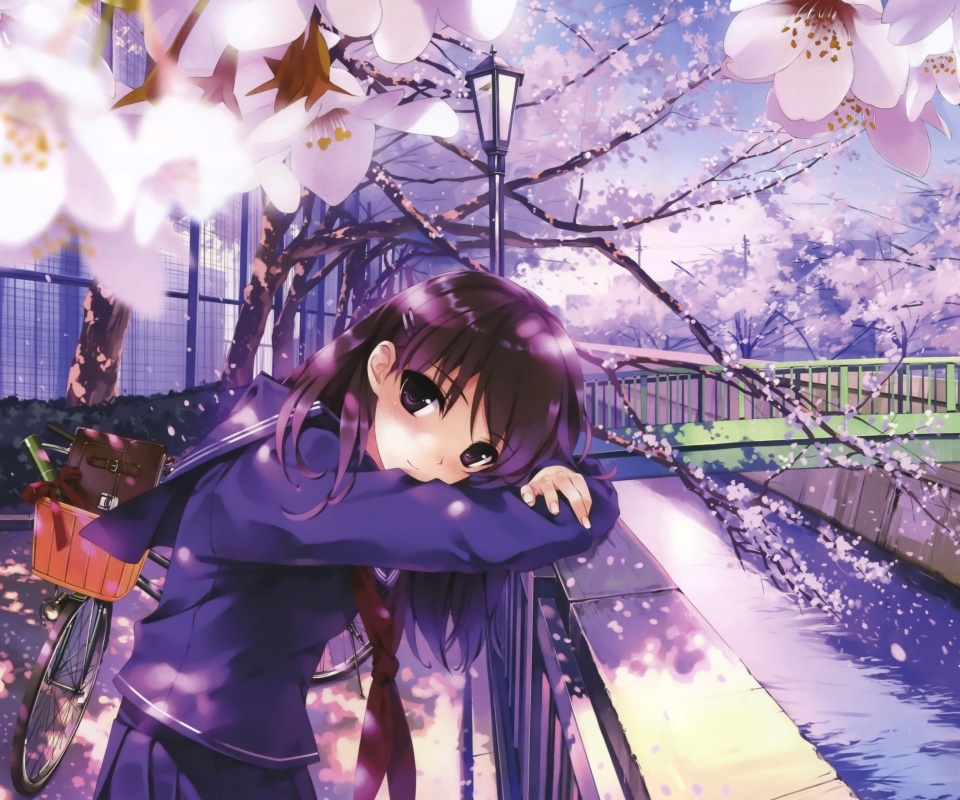 Девушка среди лепестков сакуры обои