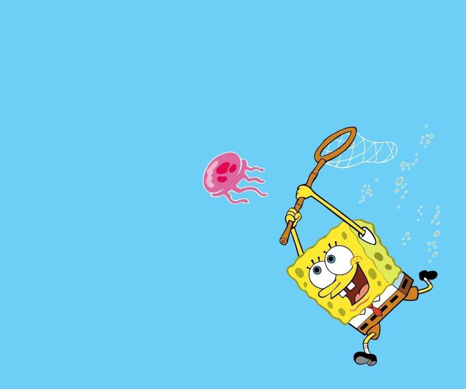 Губка Боб гонится за медузой обои