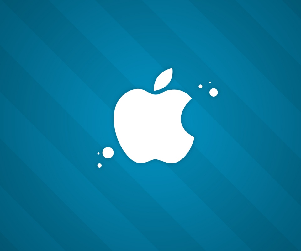 Логотип Apple на фоне голубых полос обои