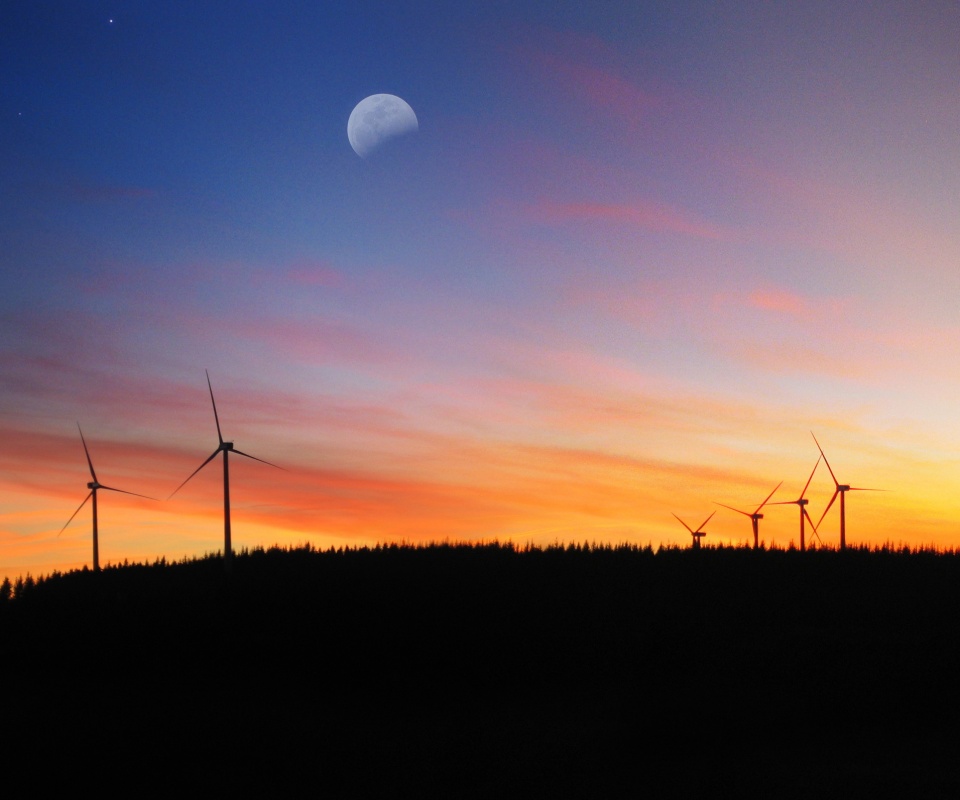 Закат за холмом обои