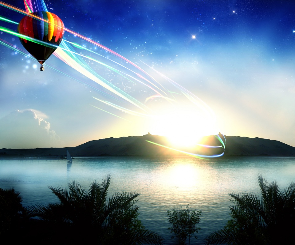 Радужный воздушный шар обои