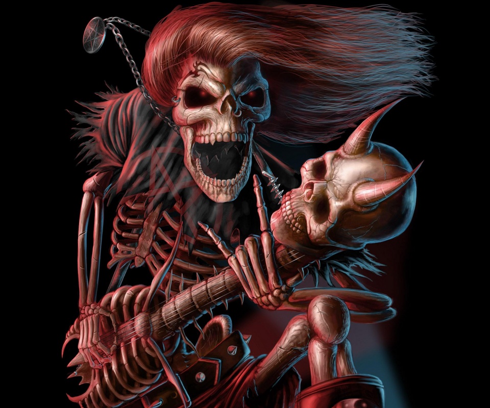 Скелет играет на скелет-гитары обои