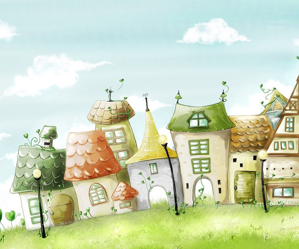 Мультяшный городок обои