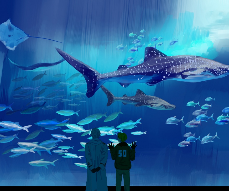 Двое в океанариуме обои