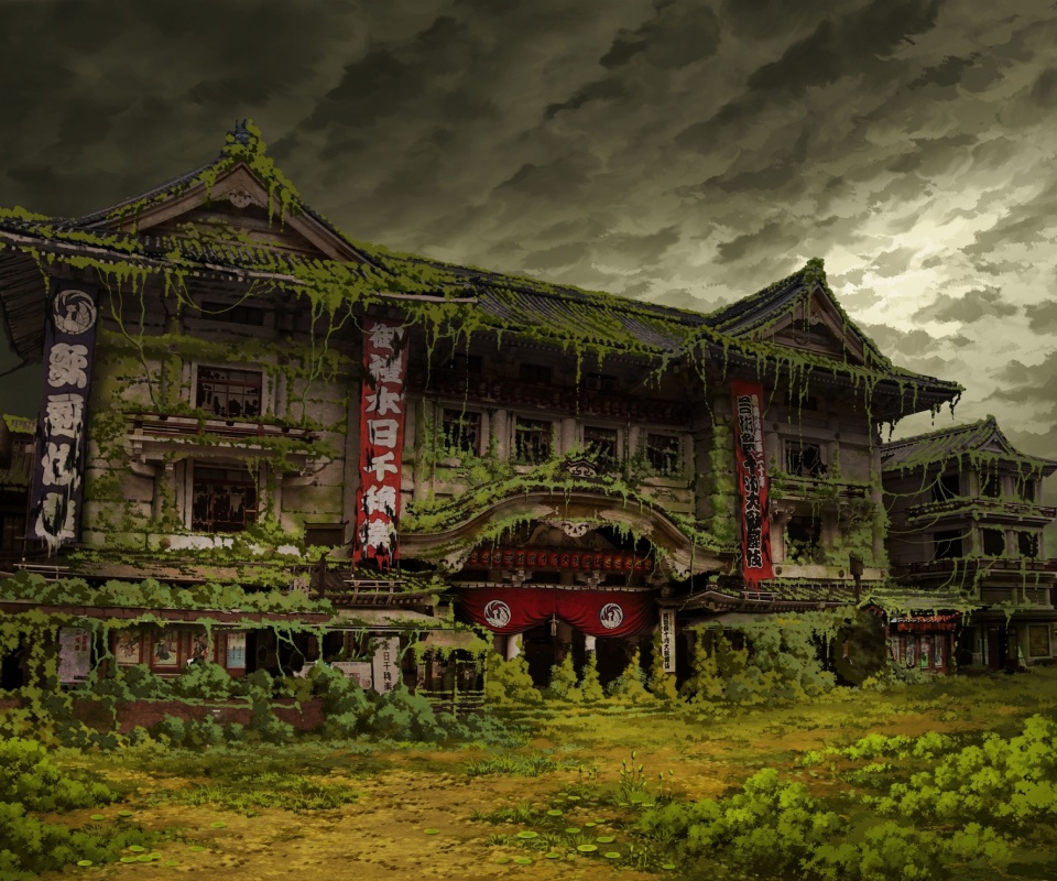 Заброшенное японское здание обои