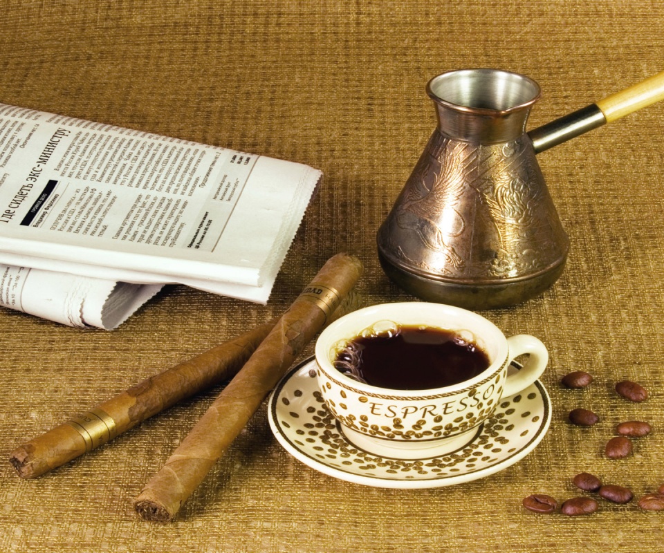 Утренний кофе, газета и сигары обои