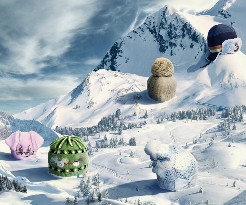 Прикольные шапки на горных вершинах обои