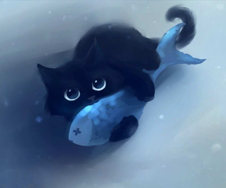 Кот с рыбкой обои