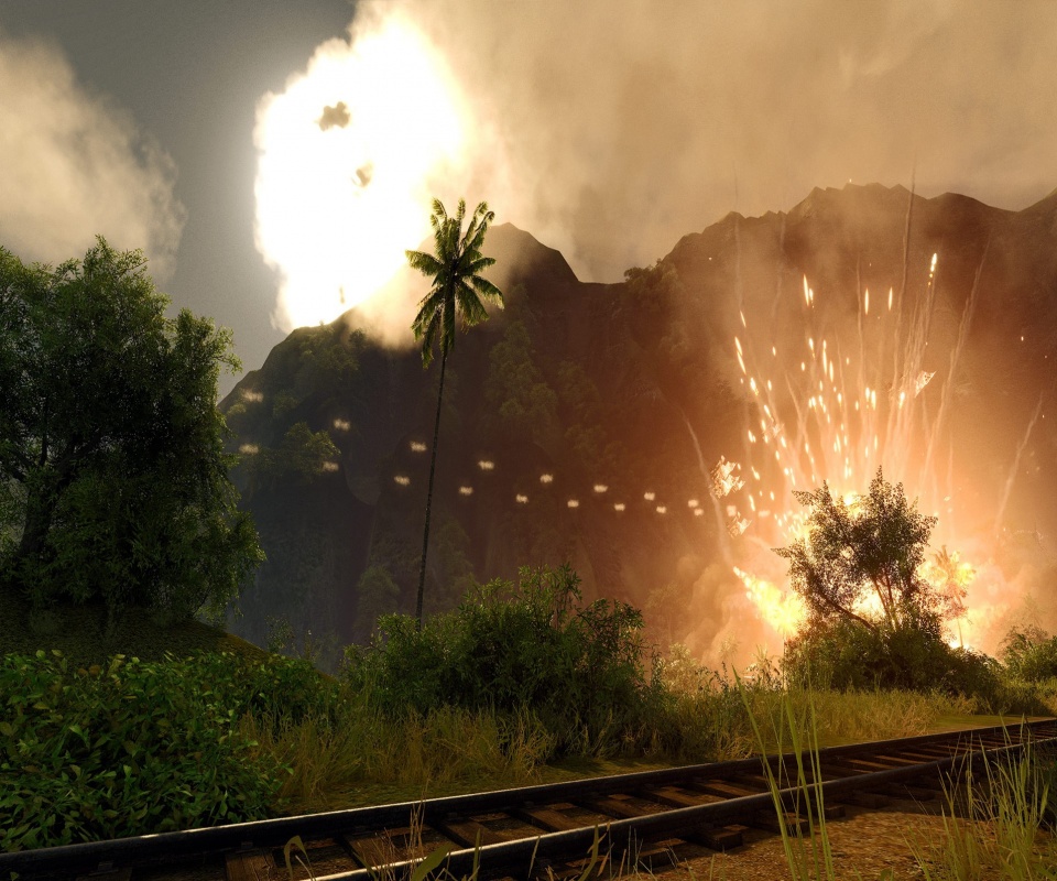 Взрыв в кустах обои