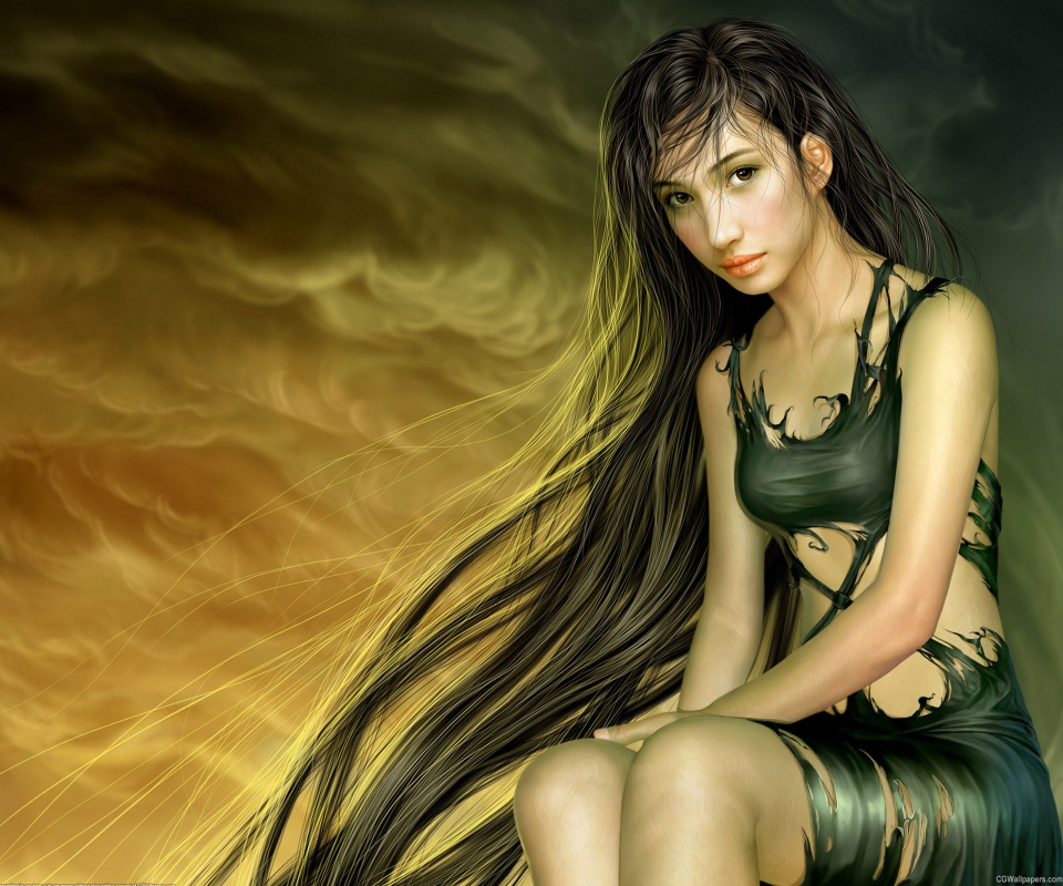 Девушка с длинными волосами обои