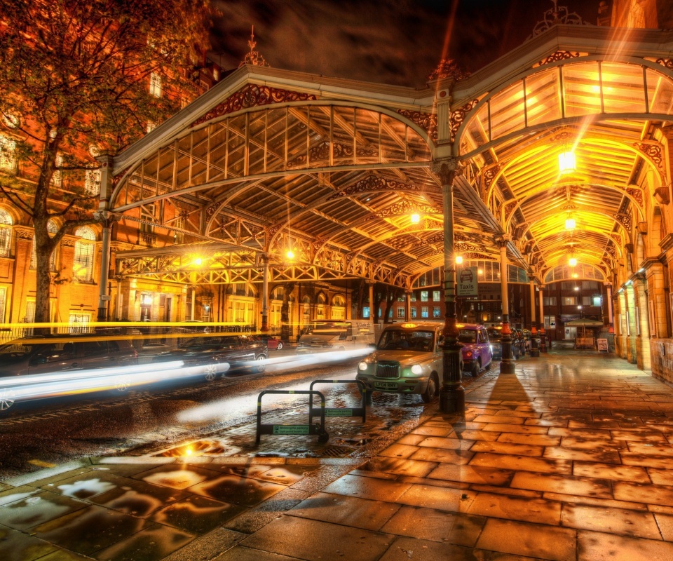 Город под фонарями обои