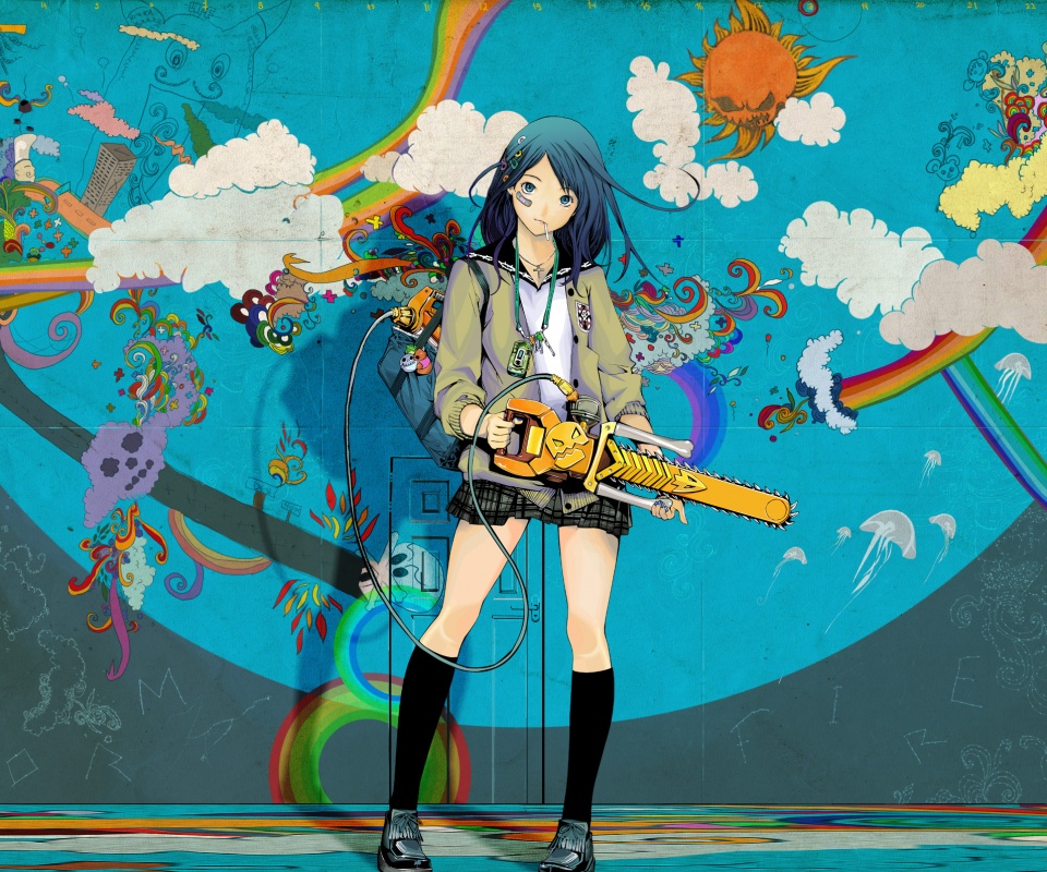 Девушка с бензопилой обои