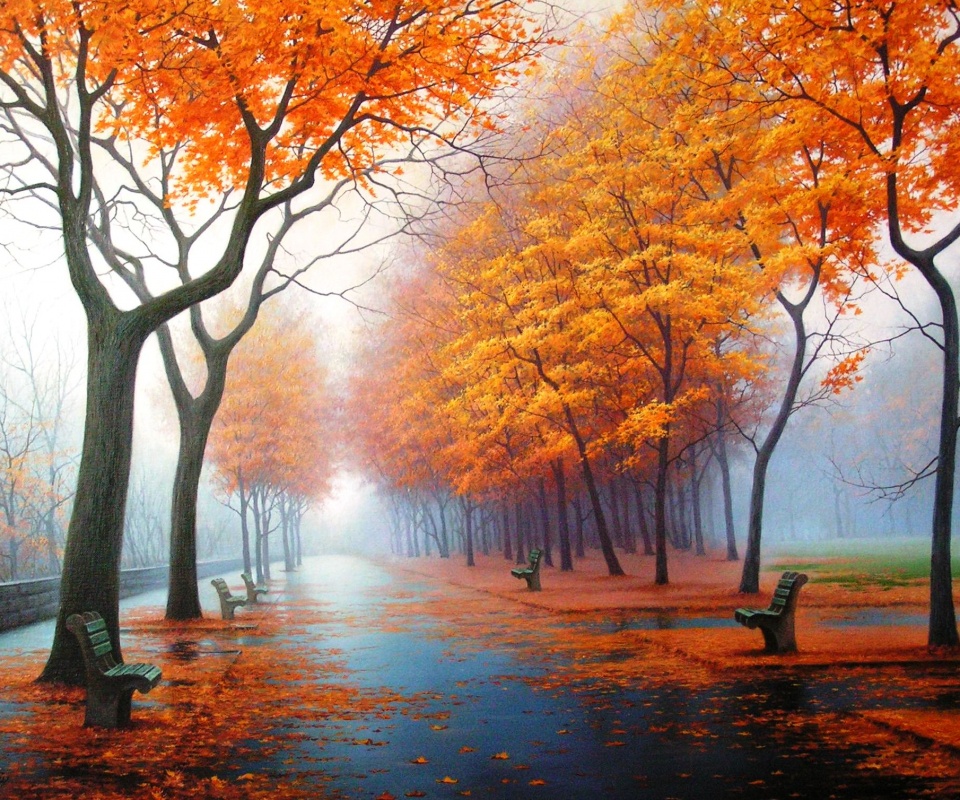 Дорога в осень обои