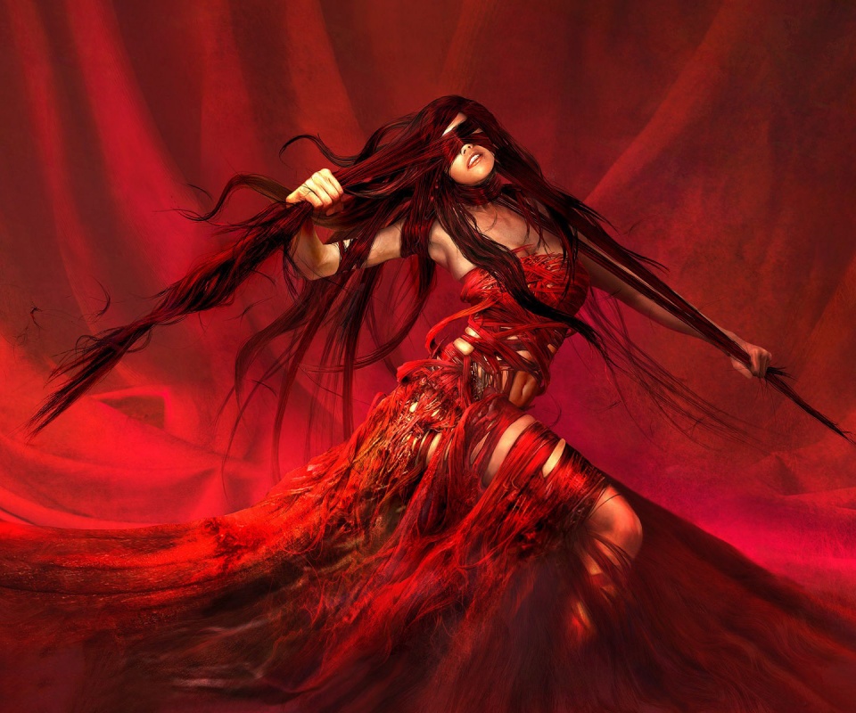 Девушка в красной мантии обои