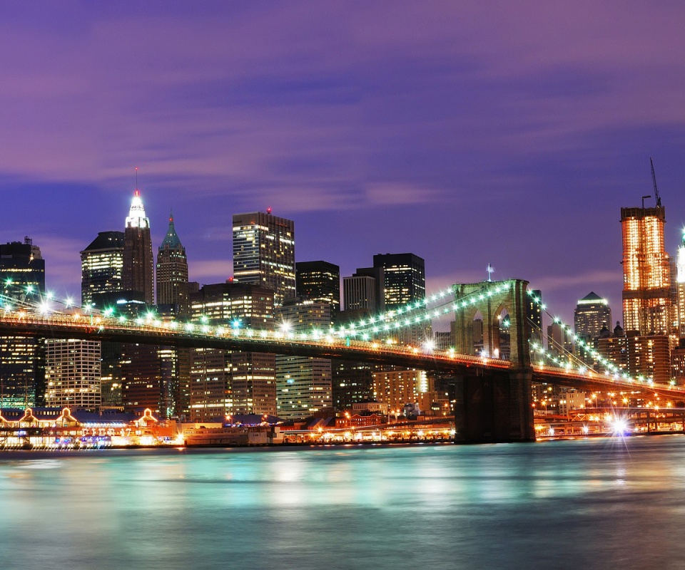 Бруклинский мост на фоне ночного Нью-Йорка обои
