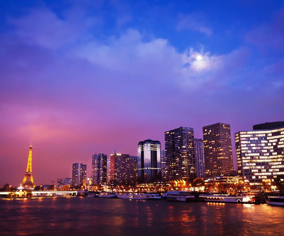 Вид на ночной Париж обои