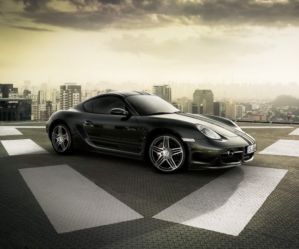 Порш на вертолетной площадке обои