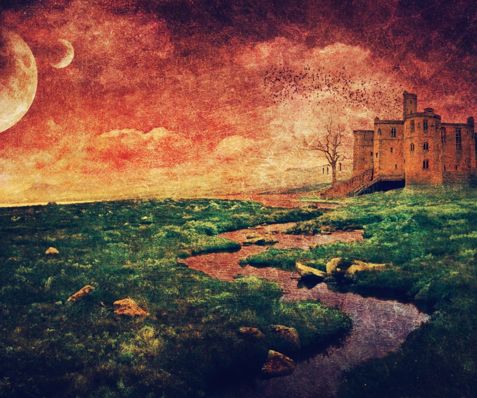 Старинный пейзаж с замком обои