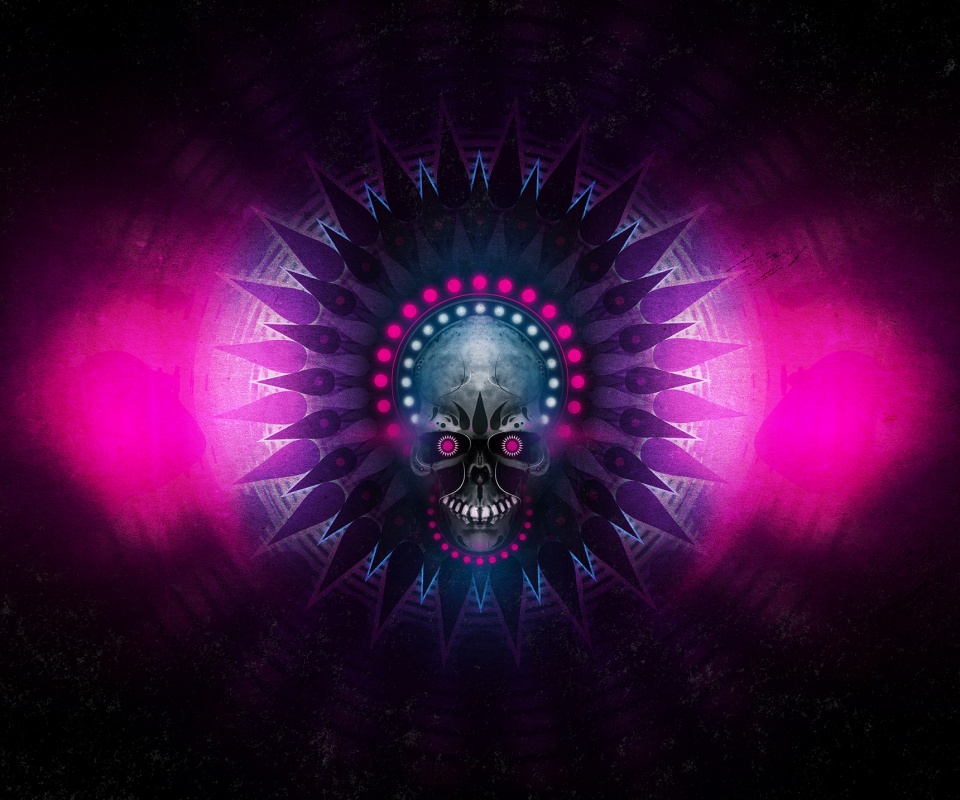 Неоновый череп обои