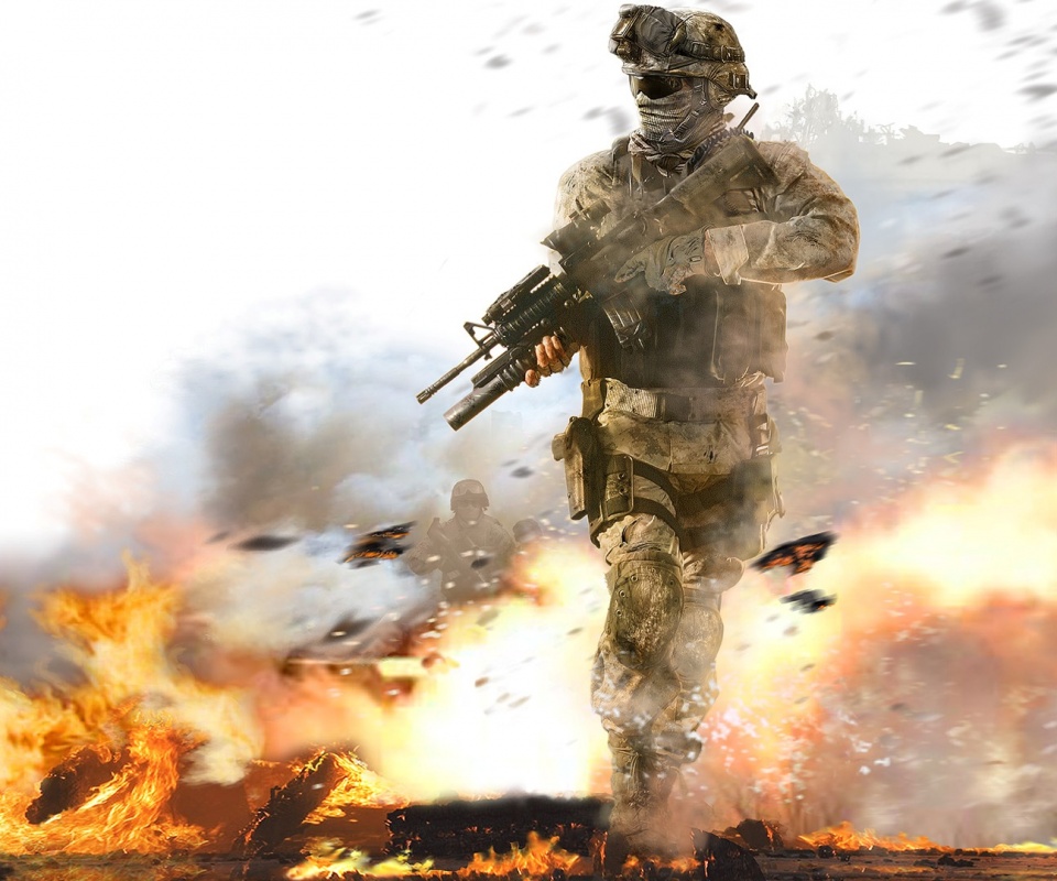 Солдат на фоне огня обои