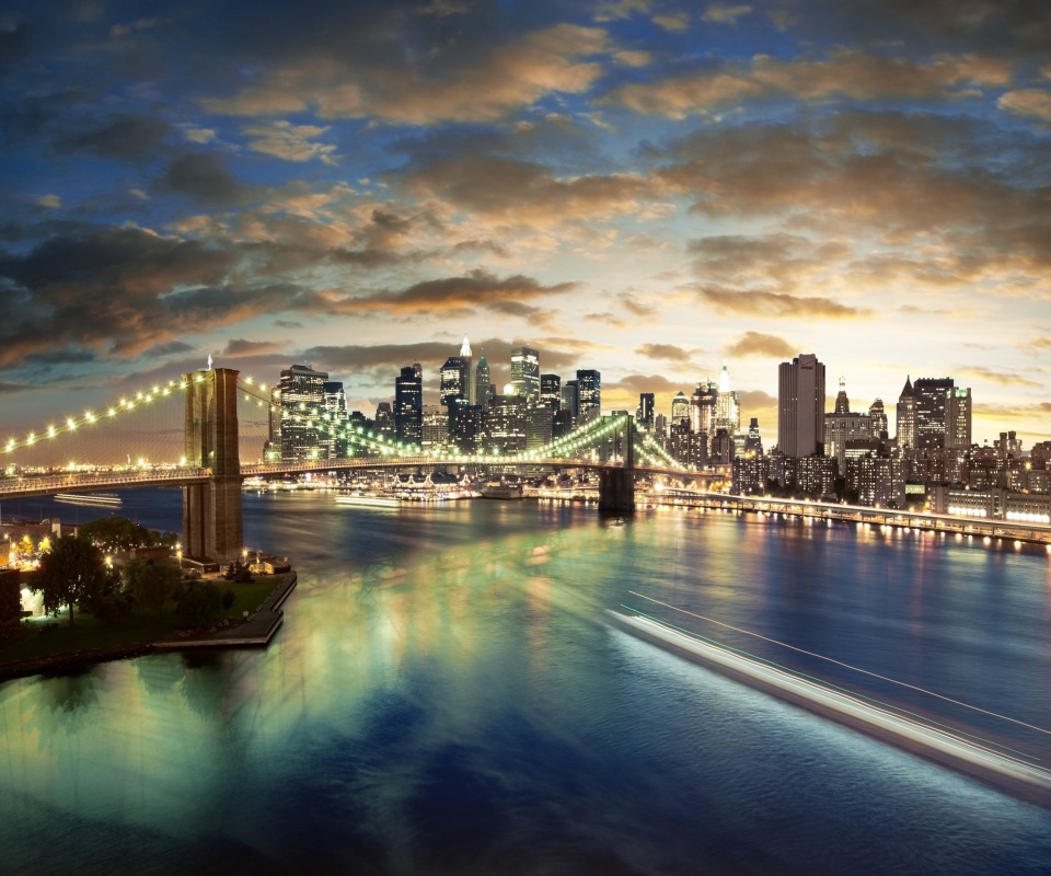 Мост в Нью-Йорке ночью обои