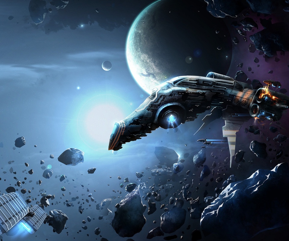 Космические корабли в поясе метеоритов обои