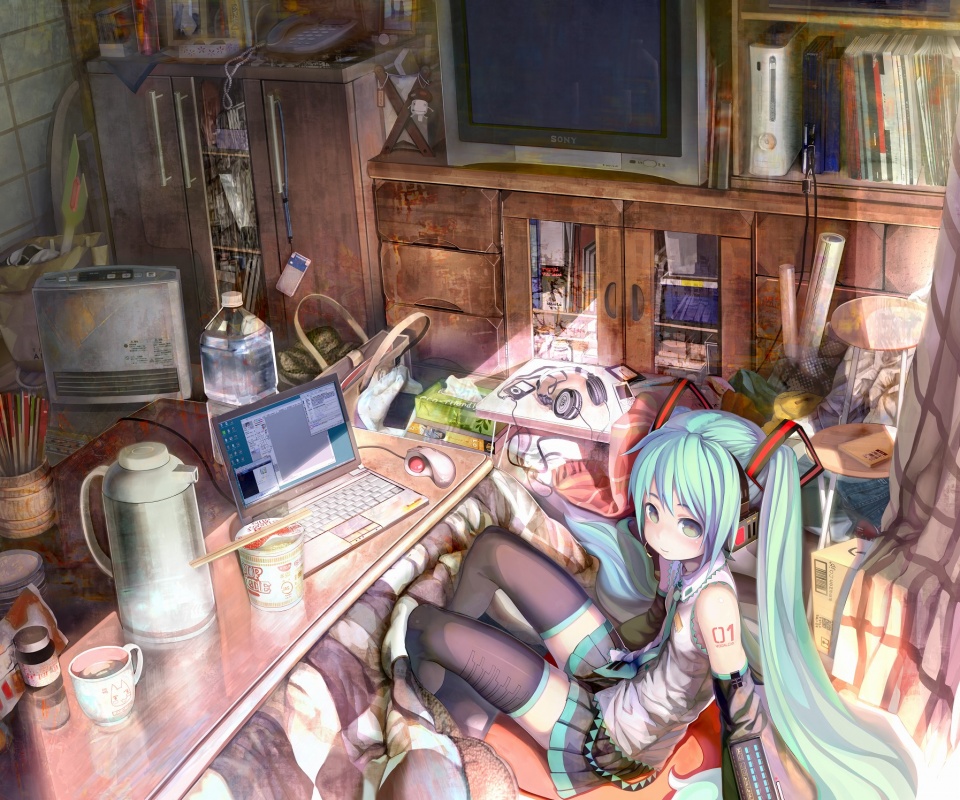 Хатсуне Мику в своей комнате обои