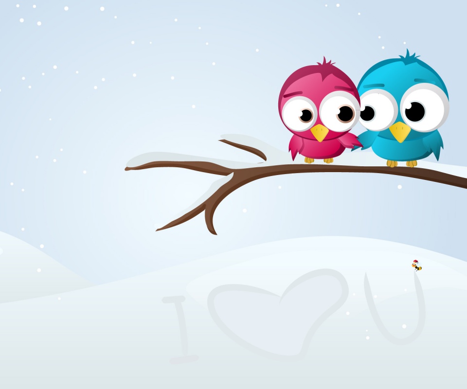 Две птички на ветке щебечут о любви обои