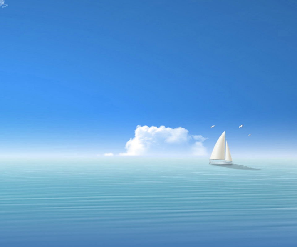Голубые обои под хорошее настроение с парусником обои