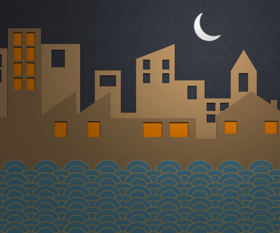 Ночной город на реке обои