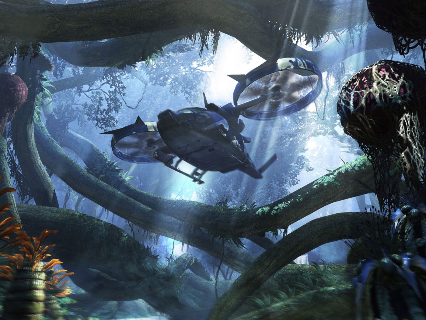 Вертолет в инопланетных джунглях обои