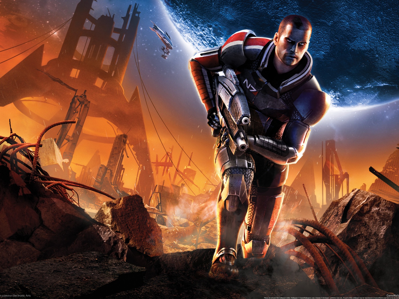 Капитан Шепард на руинах обои